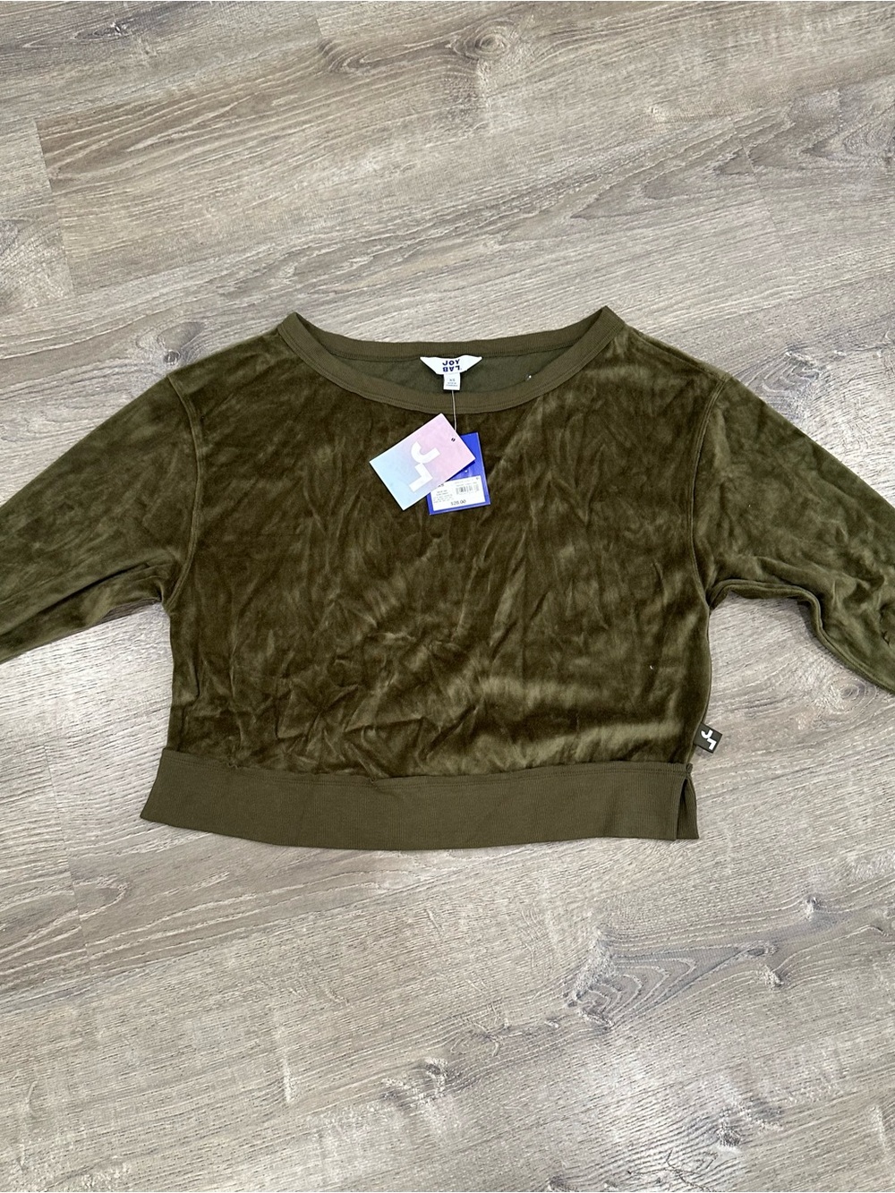 JoyLab Olive Velour Cropped Long-Sleeve Top